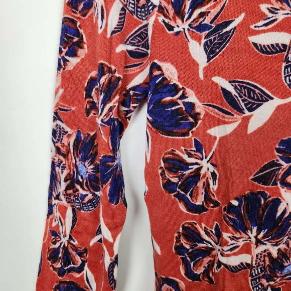 Garnet Hill Orange Blue Floral Merino Wool Button Front Cardigan Sweater Sz S - Picture 4 of 8